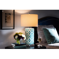 Baxton Studio TCBL0009 Rowen Modern and Contemporary Turquoise and White Diamond Patterned Ceramic Table Lamp